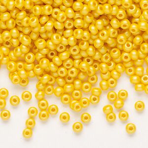 Seed bead, Preciosa Ornela Czech glass, pkg/500g, #8 rocaille, opaque PermaLux dyed dark yellow chalkwhite, (22002).