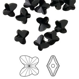 Bead 12pk jet, Crystal Passions® 8x7mm butterfly 5754
