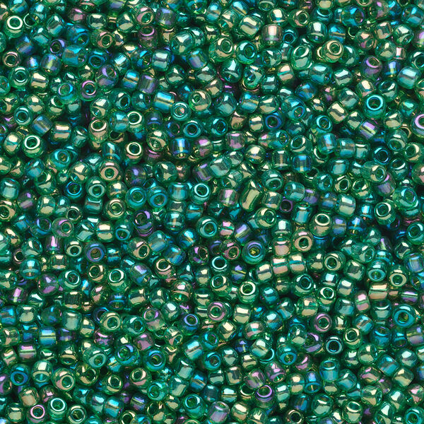 Seed bead, Ming Tree™, glass, pkg/1 pound, #11 round, translucent rainbow emerald green. image number 0