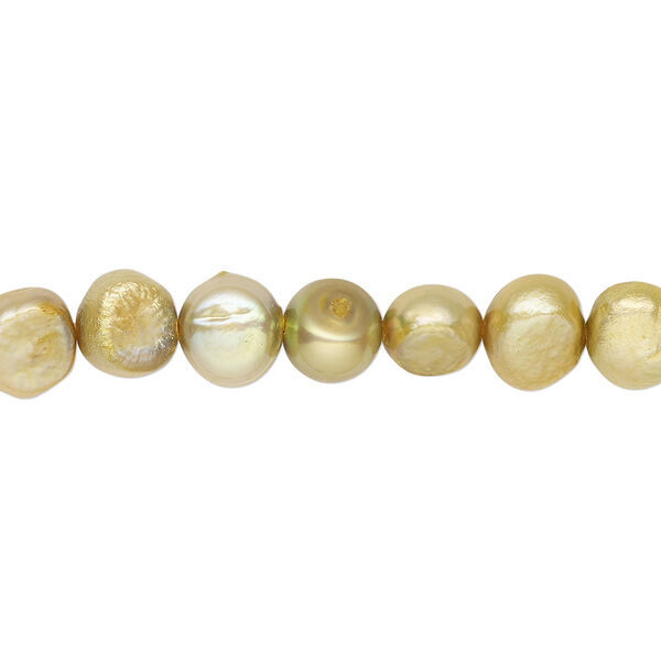 Pearl, cultured freshwater (dyed), olive, 6-7mm flat-sided potato with 0.4-0.6mm hole, D grade, Mohs hardness 2-1/2 to 4. Sold per 15-1/2" to 16" strand. image number 0