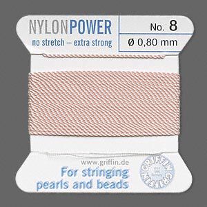 Thread, Griffin, nylon, light pink, size #8. Sold per 2-meter card (approximately 78 inches).
