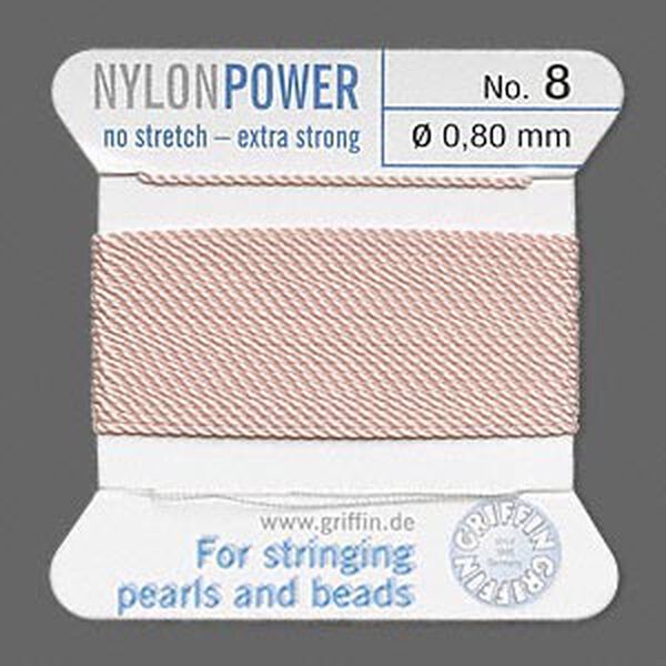 Thread, Griffin, nylon, light pink, size #8. Sold per 2-meter card (approximately 78 inches). image number 0