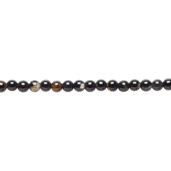 Bead, black agate (dyed / heated), 3-4mm round, C grade, Mohs hardness 6-1/2 to 7. Sold per 15-inch strand. image number 0