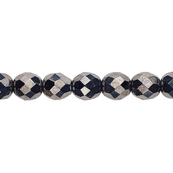 Bead, Czech fire-polished glass, hematite, 8mm faceted round. Sold per pkg of 600 (1/2 mass). image number 0