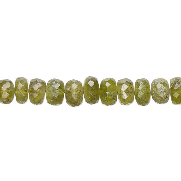Bead, grossularite garnet (natural), 6x3mm-7x5mm hand-cut faceted rondelle with 0.4-1.4mm hole, C grade, Mohs hardness 6-1/2 to 7-1/2. Sold per 9-inch strand, approximately 55 beads. image number 0