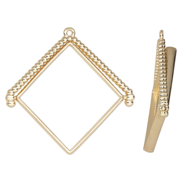 Focal, gold-finished "pewter" (zinc-based alloy), 43x38mm open diamond with rotating center and beaded top. Sold per pkg of 2. image number 0