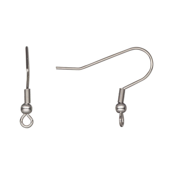 Ear wire, stainless steel, 21mm with 3mm ball and 4x1.5mm coil with perpendicular loop, 21 gauge. Sold per pkg of 500 pairs. image number 0