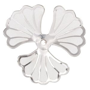 Component, silver-finished steel, 37.5mm single-sided ginkgo leaves. Sold per pkg of 4.