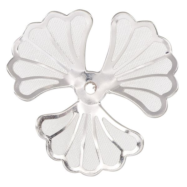 Component, silver-finished steel, 37.5mm single-sided ginkgo leaves. Sold per pkg of 4. image number 0
