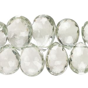 Green quartz 1pkg1, hand-cut top-drilled faceted puffed teardrop bead 8 inch graduated 11x8mm-20x14mm