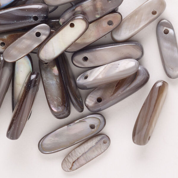 Bead, black lip shell (natural), 3-18x7mm top-drilled stick, Mohs hardness 3-1/2. Sold per 1-ounce pkg, approximately 55 beads. image number 0
