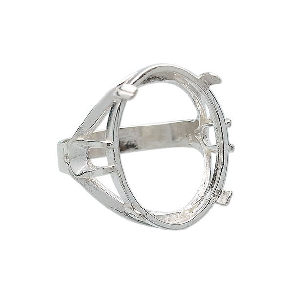Ring, sterling silver, 25x18mm 4-prong oval, size 11. Sold individually. image number 0