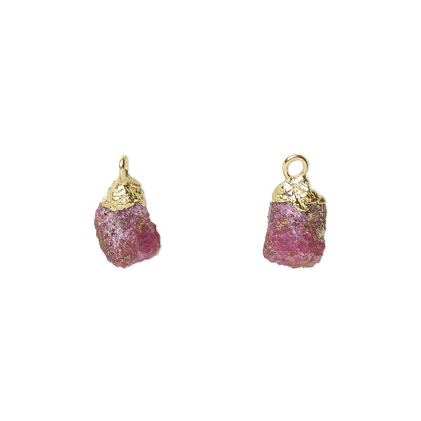 Drop, electro-coated pink tourmaline (natural) and gold-plated sterling silver, 8x5mm-9x7mm hand-cut nugget, Mohs hardness 7 to 7-1/2. Sold individually. image number 0