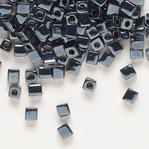 Seed bead, Miyuki 1pkg10g, glass, 3.5-3.7mm square, opaque metallic gunmetal (SB-451)