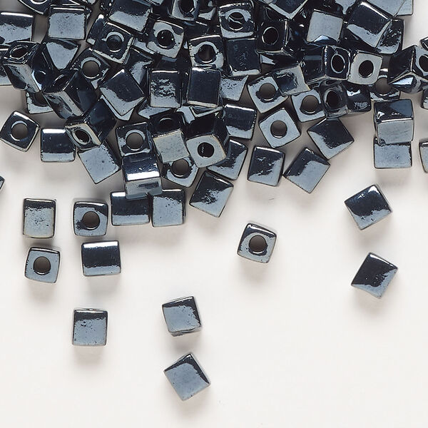 Seed bead, Miyuki 1pkg10g, glass, 3.5-3.7mm square, opaque metallic gunmetal (SB-451) image number 0