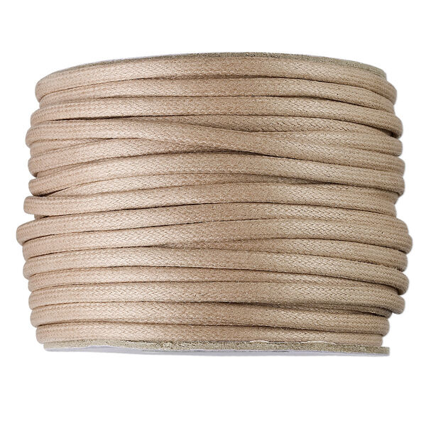 Cord, waxed cotton, tan, 3mm round. Sold per 25-yard pkg. image number 0