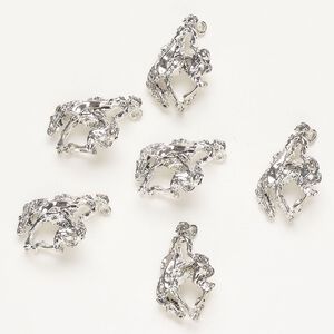 Charm, "pewter" (zinc-based alloy), pkg/6, 20x15mm 3D rodeo cowboy and horse, silver finish.