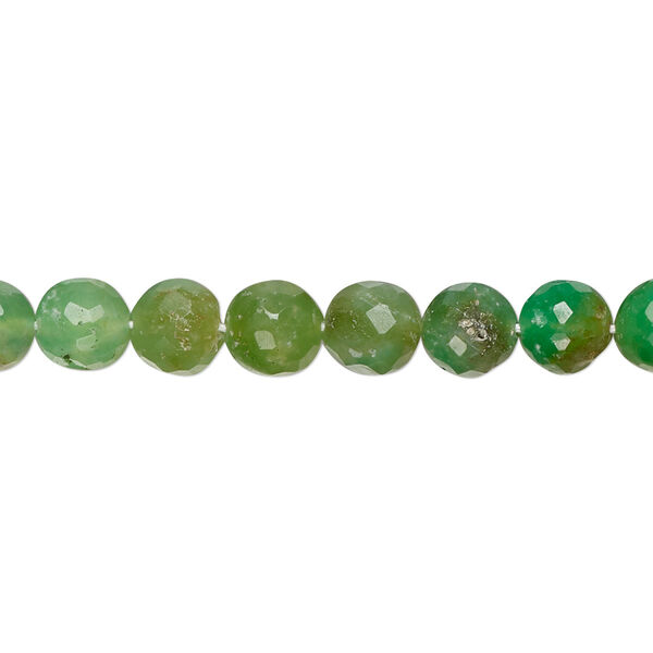 Bead, chrysoprase (natural), light to medium, 6-7mm hand-cut faceted round with 0.4-1.4mm hole, C grade, Mohs hardness 6-1/2 to 7. Sold per 13-inch strand. image number 0