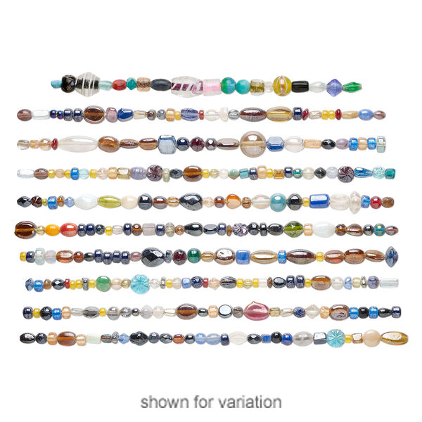 Bead mix, glass, mixed with luster finish, 5x2mm-25x16mm mixed shape. Sold per pkg of (10) 15-1/2" to 16" strands. image number 2