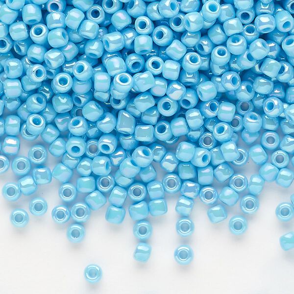 Seed bead, Dyna-Mites™, glass, opaque rainbow aqua, #8 round. Sold per 40-gram pkg. image number 0