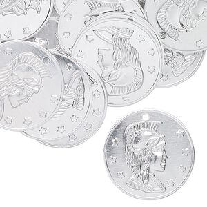 Drop, silver-finished aluminum, 20mm single-sided replica coin. Sold per pkg of 100.