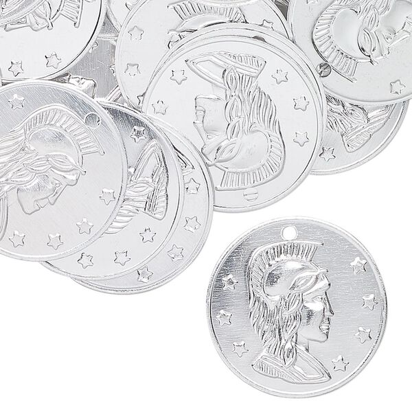Drop, silver-finished aluminum, 20mm single-sided replica coin. Sold per pkg of 100. image number 0