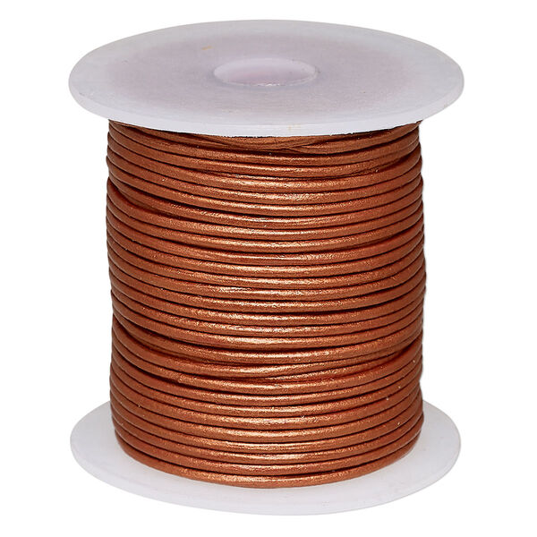 Cord, leather (coated), metallic brick red, 1-1.2mm. Sold per 25-yard spool. image number 0