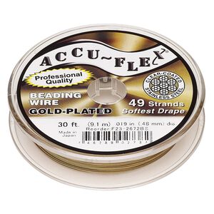 Beading wire, Accu-Flex®, nylon and 24Kt gold-plated stainless steel, clear, 49 strand, 0.019-inch diameter. Sold per 30-foot spool.