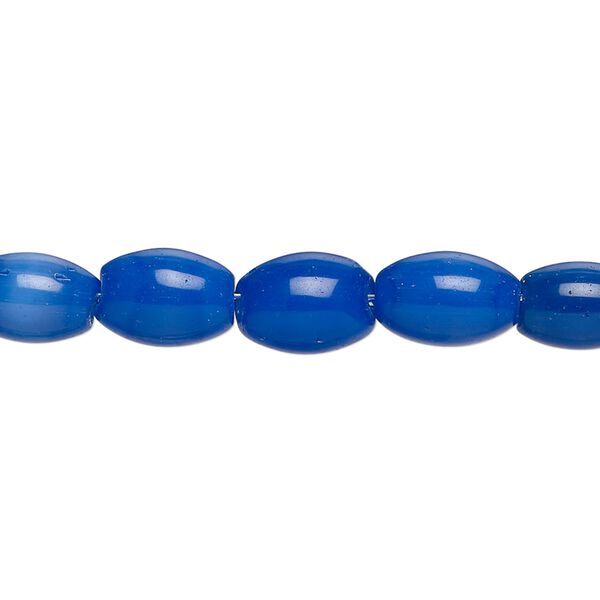 Bead, fiber optic glass, pkg/14 inch, opaque cobalt blue, 10x5-11x7mm center-drilled oval. image number 0