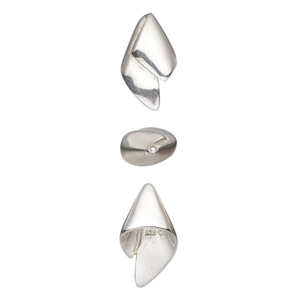 Bead cap, Amoracast®, sterling silver, 15x8mm fortune left, fits 4-6mm bead, for use with 25-32 gauge wire. Sold individually. image number 0