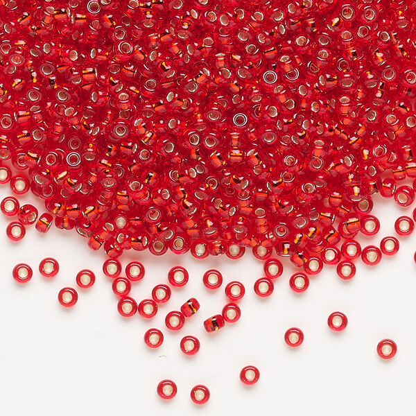 Seed bead, Miyuki, glass, pkg/250g, #11 rocaille, transparent silver-lined flame red, (RR-10). image number 0