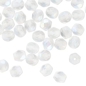 Czech fire-polished glass 1pkg1, faceted round bead translucent matte opal AB 1 mass 6mm