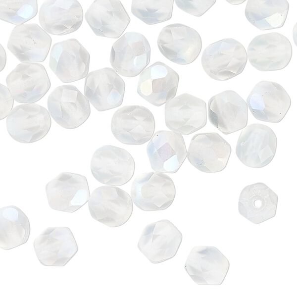 Czech fire-polished glass 1pkg1, faceted round bead translucent matte opal AB 1 mass 6mm image number 0