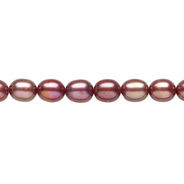 Pearl 1pkg1 cultured freshwater, 5-6mm rice C grade, 15 inch dyed rhubarb image number 0