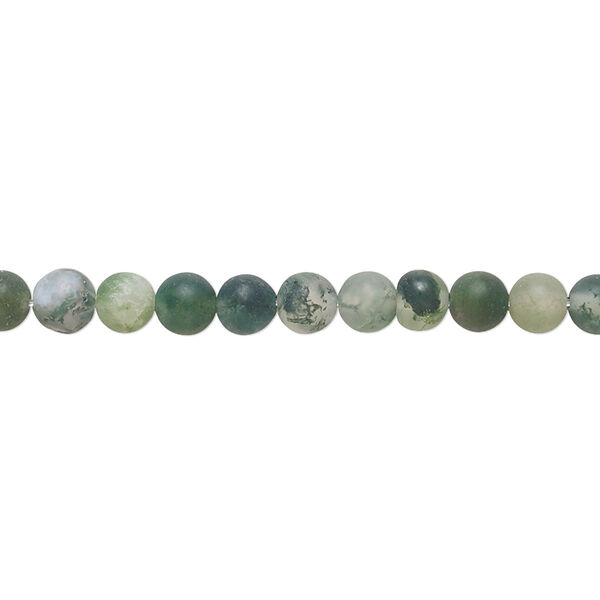 Bead, moss agate (natural), matte, 4mm round, B grade, Mohs hardness 6-1/2 to 7. Sold per 8-inch strand, approximately 45 beads. image number 0