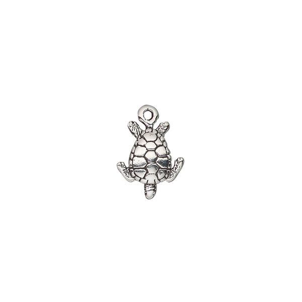 Charm, antiqued sterling silver, 12x9.5mm single-sided sea turtle. Sold individually. image number 0