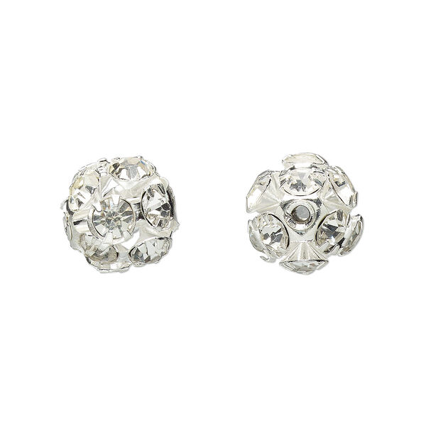 Bead, Egyptian crystal rhinestone and imitation rhodium-plated brass, clear, 10mm round. Sold per pkg of 6. image number 0