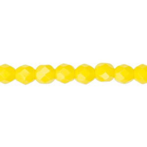 Czech fire-polished glass 1pkg60, faceted round bead opaque yellow 6mm