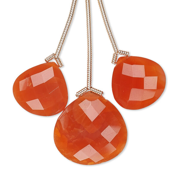 Carnelian 1pkg3, hand-cut top-drilled faceted pear bead B grade, 18mm / 14mm image number 0