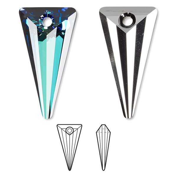 Drop 1pk crystal Bermuda blue P, Crystal Passions® 28x14mm pendant spike 6480 image number 0