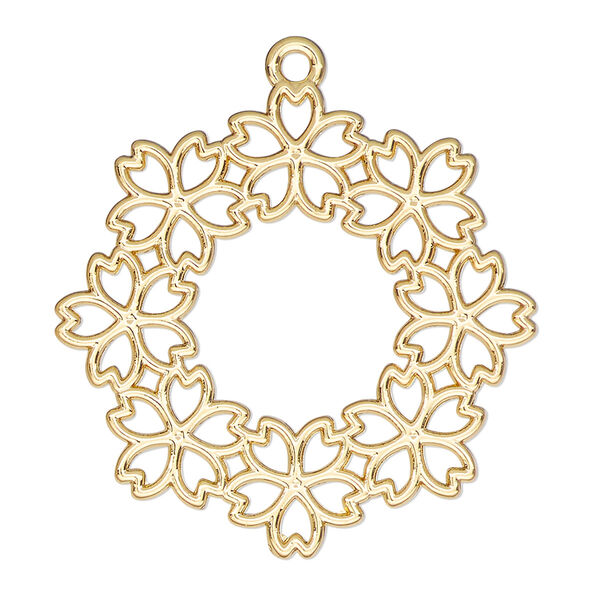 Component, resin frame, gold-finished "pewter" (zinc-based alloy), 35mm open round flower. Sold per pkg of 2. image number 0