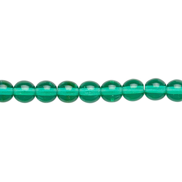 Bead, Czech glass druk, transparent teal, 6mm round. Sold per 15-1/2" to 16" strand. image number 0