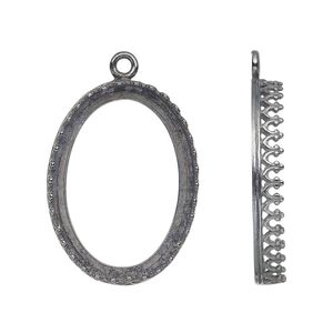 Drop, JBB Findings, gunmetal-plated brass, 27x20mm oval with open back and decorative trim, 25x18mm oval bezel setting. Sold individually.