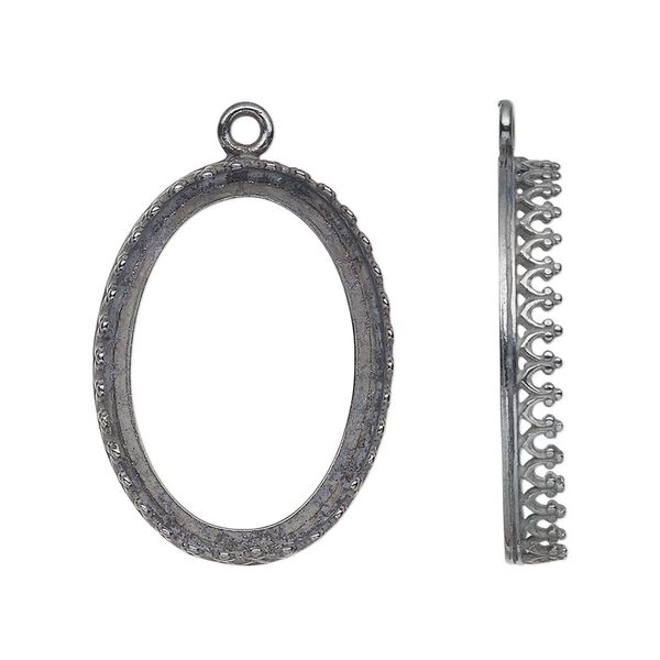 Drop, JBB Findings, gunmetal-plated brass, 27x20mm oval with open back and decorative trim, 25x18mm oval bezel setting. Sold individually. image number 0