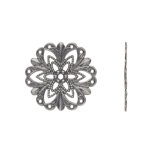 Component, antique silver-plated brass, 21x21mm fancy round with cutout star design. Sold per pkg of 10. image number 0