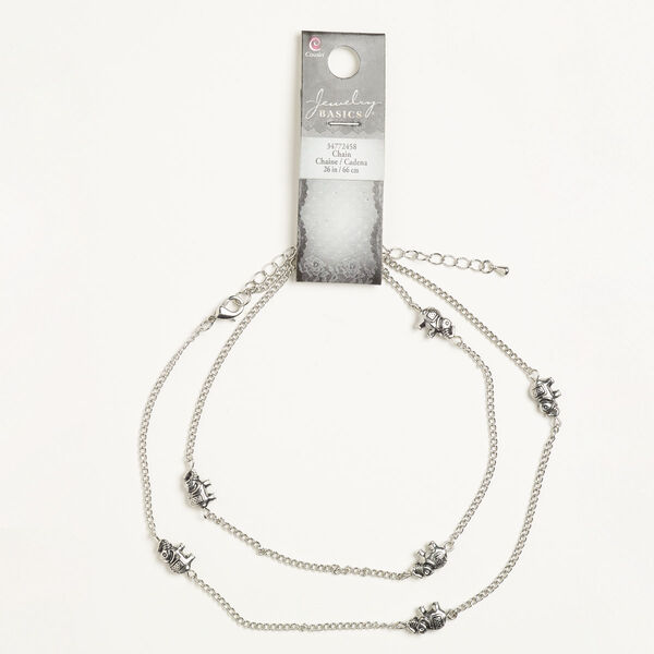 Necklace, silver-finished steel and "pewter" (zinc-based alloy), 2mm curb with 12x8mm elephant, 26 inches with 3-inch extender chain and lobster claw clasp. Sold individually image number 0