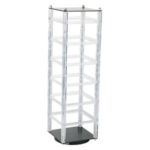 Display, earring, acrylic, clear and black, 18x5x5-inch revolving square. Sold individually.