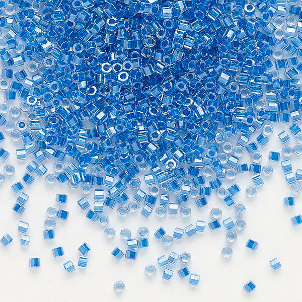 Seed bead, Delica®, glass, pkg/7.5g, #11 cut, translucent cerulean blue-lined luster crystal clear (DBC-0920). image number 0
