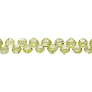 Peridot 1pkg1, hand-cut top-drilled checkerboard faceted puffed diamond bead natural 8 inch 5-6mm