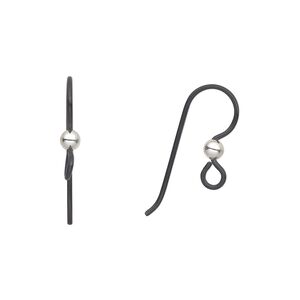 Ear wire fishhook 1pkg50 niobium / sterling silver, 15.5mm / 3mm ball / open loop, 20 gauge anodized black 25 pair
